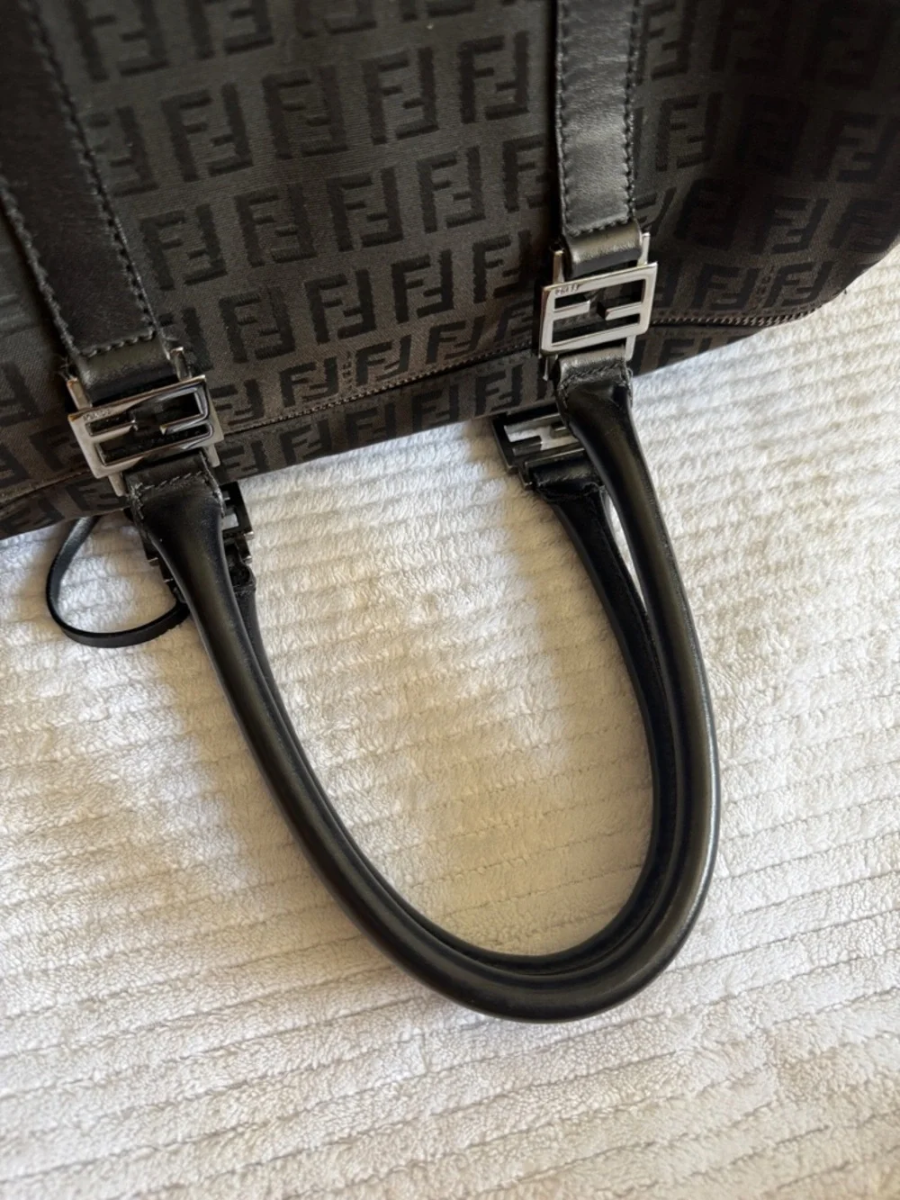 Fendi Black FF Logo Boston bag